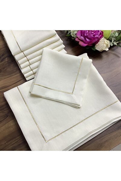 OYA home طقم مفرش طاولة ومنديل ملفوف باللون الذهبي اللامع (8 قطع) - 9 قطع