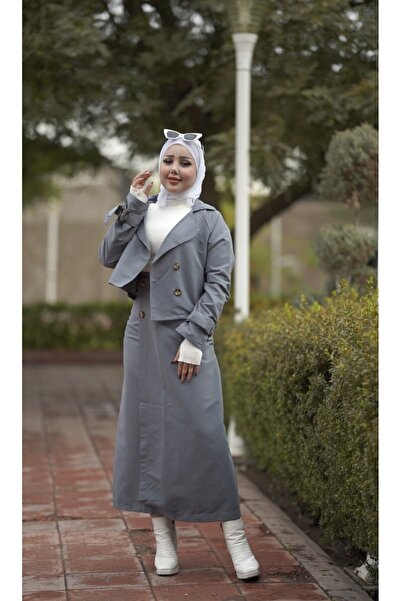 Esre Store 0142 - Tesettür Trençkot Gri
