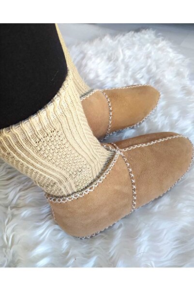 MİNİBİRİ Genuine Leather - Genuine Wool Mother - Baby Booties Slippers Baby Shoes (Baby Booties 6-18 Months)