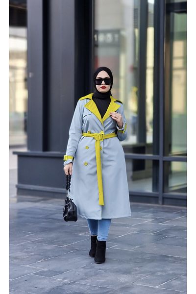 Esre Store 9981 - Double Color Hijab Trench Coat Blue