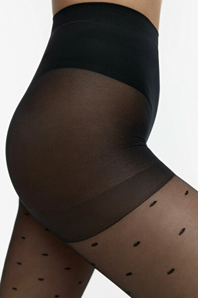 MİSTİRİK Sorano Model DOT Pattern Tightening and Gathering Corset Pantyhose Black Color