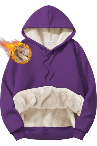 GHASSY CO. سويت شيرت رجالي بغطاء للرأس حراري للغاية ومبطن بالشيربا وجيب الكنغ...