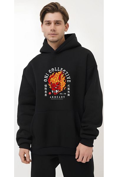 Edizen Oni Collective Μπροστινό Πίσω Φούτερ με κουκούλα 2024 Oversize Premium 100% βαμβάκι