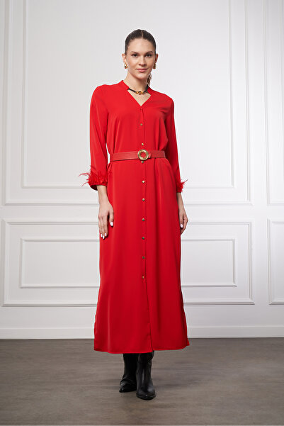 UTOPIAN Otriş Detaylı V Yaka Elbise