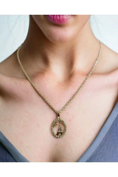 Mixperi Zircon Stone Eiffel Tower Model Necklace Eiffel Patterned Necklace