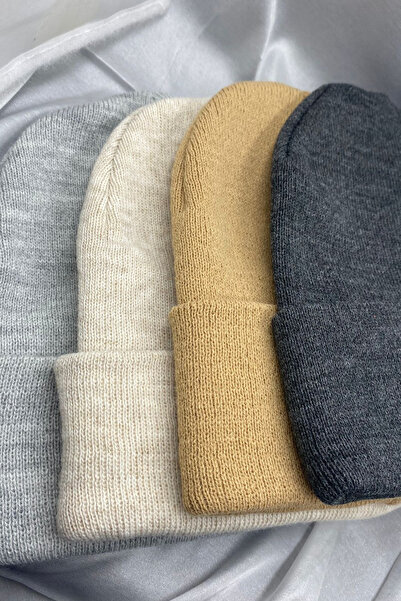 KISCHE Unisex Plain Basic Folded Winter Native 4-Piece Beanie Set