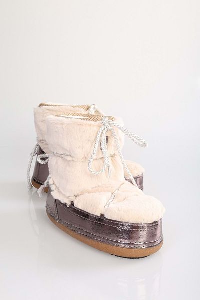 Shoeberry Beigefarbene, pelzige Snowie-Schneestiefel mit dicker Sohle für Damen