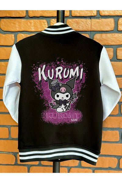 MECH BUTİK Kuromi Smile Printed Black College Coat College Jacket