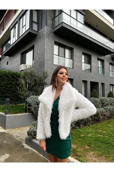 NARKISS Μπουφάν με διπλό γιακά λευκό από ψεύτικη γούνα