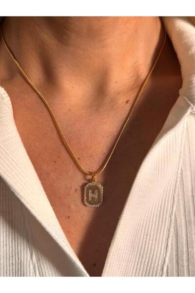 Rossetto Atelier Altın Kaplama Taşlı Plaka H Harf Kolye