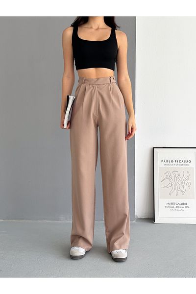 diaves Women's Mink Color Wide Leg Woven Fabric Palazzo Trousers