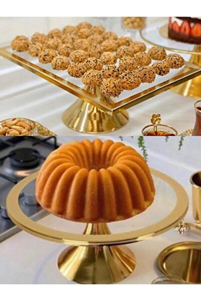 Fiyakalı Ürünler Atölyesi 2 Piece Luxury Rectangular and Round Footed Cake an...
