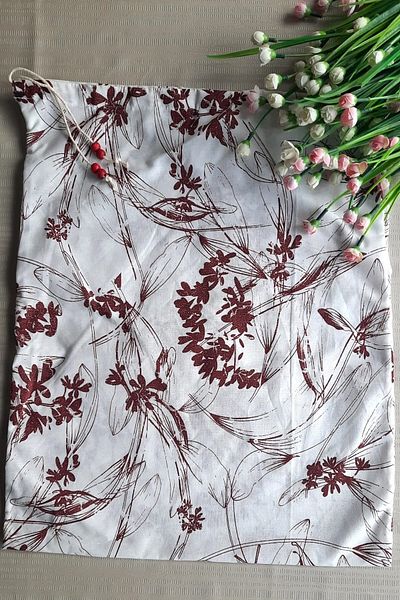 Emtory Home Поставка за хляб с флорален принт, червена, ленена, с връзки, 50x40 см