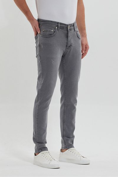 MODAMESTO Ανδρικό τζιν λέιζερ με λεπτή εφαρμογή Lycra Skinny Leg με σκούρο γκρι