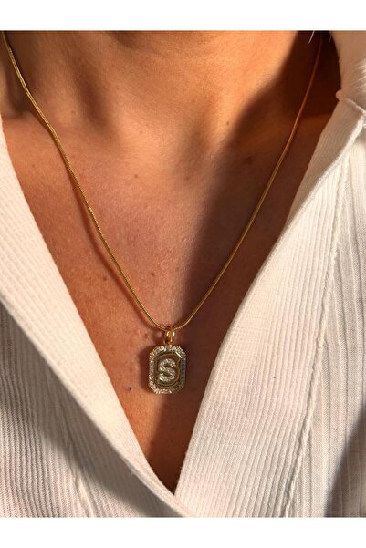 Rossetto Atelier Altın Kaplama Taşlı Plaka S Harf Kolye