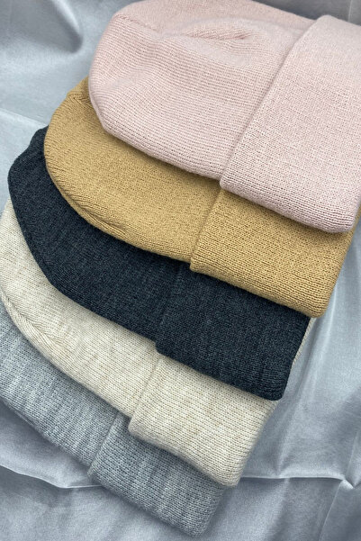 KISCHE Unisex Düz Basic Katlamalı Kışlık Yerli 5'li Bere Takımı