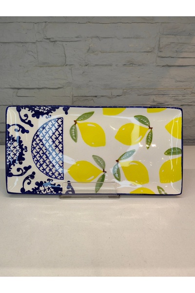 ALANYA HOME DECOR RECTANGULAR BLUE YELLOW BOAT PLATE PORCELAIN RECTANGULAR BL...