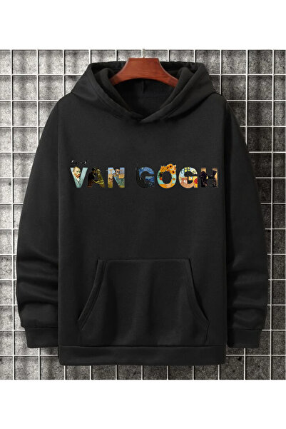 GREENCACTUS Hanorac cu glugă cu buzunar cangur cu imprimeu Van Gogh