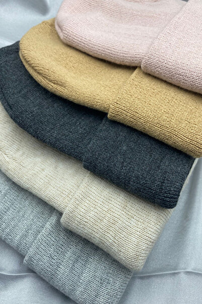 KISCHE Unisex Düz Basic Katlamalı Kışlık Yerli 5'li Bere Takımı
