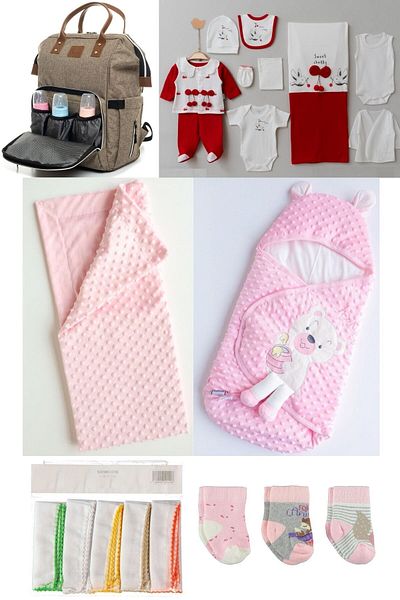 Necix's 6-Piece CUTE MONTHS BIRTH SET (10-Piece HOSPITAL EXIT, BABY BAG, SWADDLE, BLANKET, WIPES AND SOCKS SET)