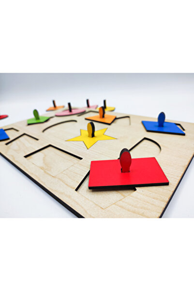 İCONS Ahşap Puzzle , Geometrik Şekiller Puzzle, Renkli Yap-Boz