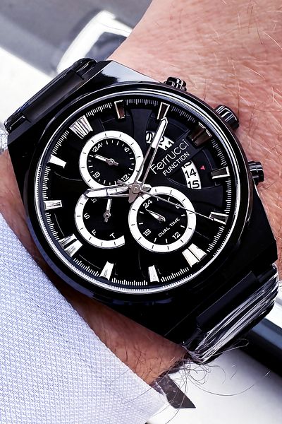 Ferrucci Function Men's Wristwatch 3 Atm Waterproof Black Color Steel Cord + Gift Bracelet FRE2042C4