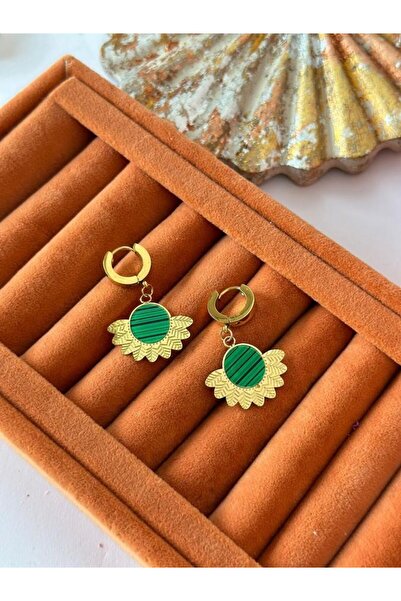 MyladyAccessoriess Yeşil Mineli Detaylı Çelik Vintage Küpe