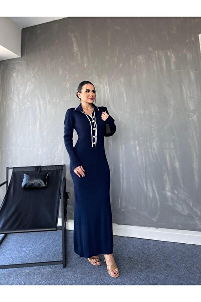 MAY MARA Жіноча трикотажна сукня з довгими рукавами та коміром-поло