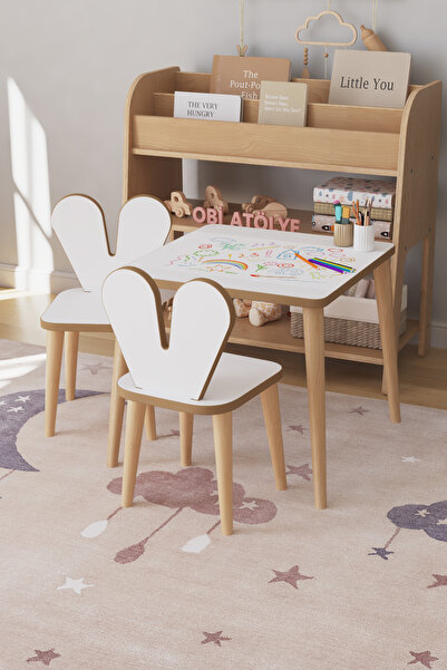 OBİ Atölye Resim Kağıdı Rulolu Çocuk Aktivite Masası 45x45 Cm 2 Sandalyeli Tavşan Sandalye