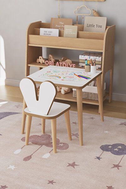 OBİ Atölye Çocuk Oyun Aktivite Masası 45x45 Cm - Kağıt Rulo Set - Montessori Sandalye Çalışma Masası