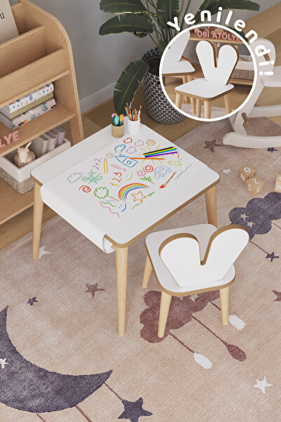 OBİ Atölye Çocuk Oyun Aktivite Masası 45x45 Cm - Kağıt Rulo Set - Montessori Sandalye Çalışma Masası
