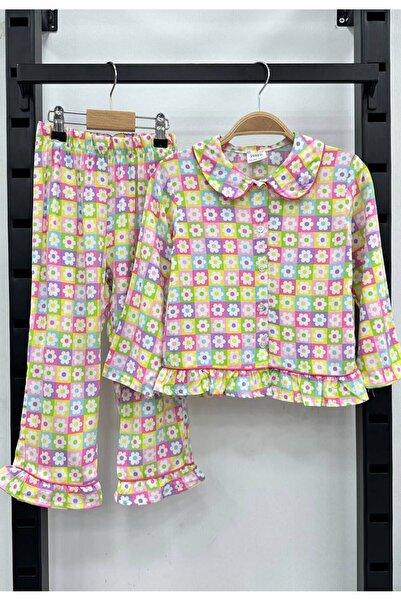 Pink Hippo Kids Σετ κοριτσίστικες πιτζάμες με γιακά πουκάμισου με λουλούδια μ...