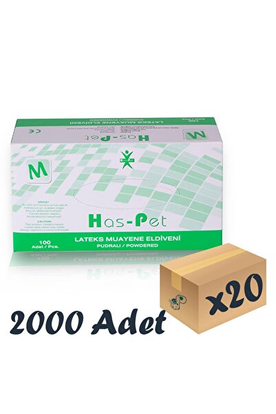 Has-Pet Lateks Muayene Eldiveni Pudralı Medium 100’lü 20 Paket 2000 Adet