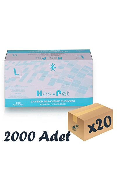 Has-Pet Lateks Muayene Eldiveni Pudralı Large 100’lü 20 Paket 2000 Adet
