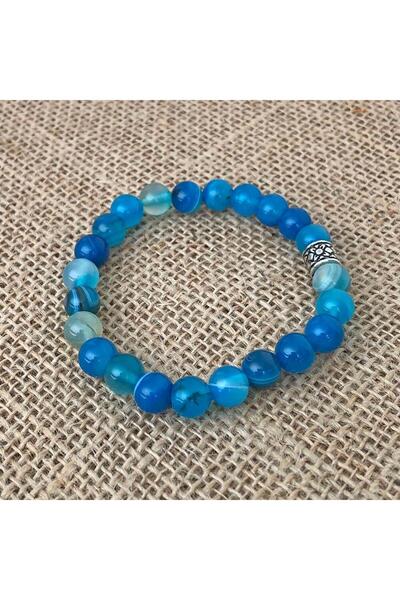 İMRAN DOĞALTAŞ 8 mm Blue Agate Stone Natural Stone Bracelet - Imrbl00045