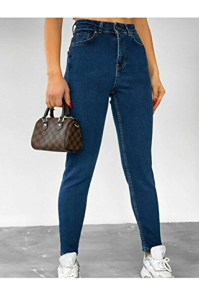 QİSSO Tamnoplave Mom farmerke traper pantalone
