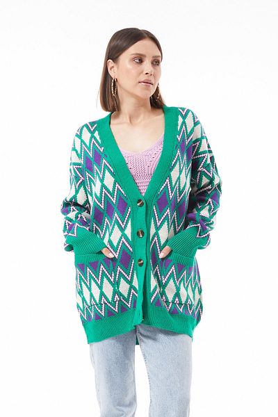 The Grey KNITWEAR COMFORTABLE MOLD SHAPE PATTERNED CARDIGAN