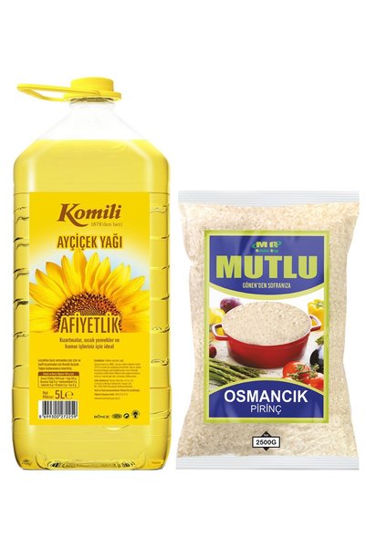 Komili KOMİLİ ayçiçek yağı 5 L MUTLU gönen osmancık pirinç 2500 G