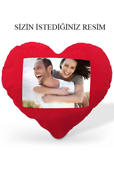 Genel Markalar Kişiye Özel Fotoğraflı Kırmızı Kalp Yastık