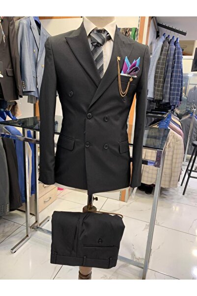 MISTER MR.PAPYON FASHION Erkek Kruvaze Takım Elbise Siyah 48 Beden