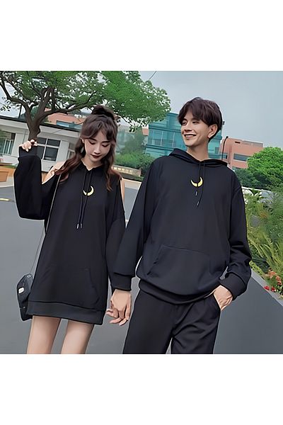 Mythologie Φούτερ με συνδυασμό Moon Lover Couple - Μαύρη στάμπα Oversize Hooded