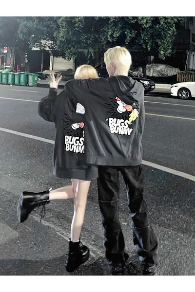 Mythologie Φούτερ Bugs Bunny Lover Couple Combination - Μαύρη στάμπα Oversize Hooded