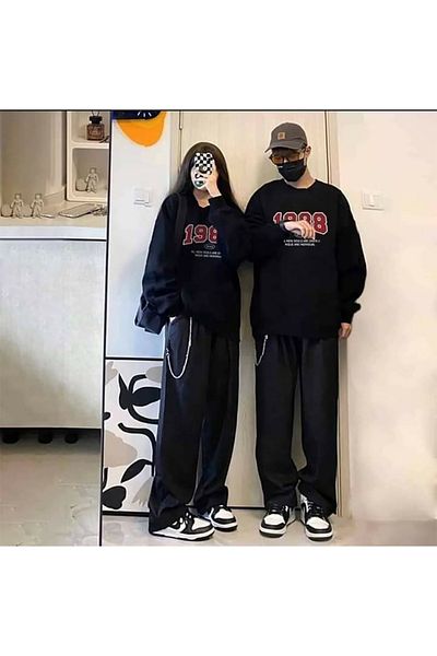 Mythologie Φούτερ 1988 Couple Combination - Μαύρη στάμπα Oversize Crew Neck