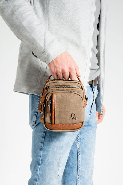 MELAMS Geantă Messenger pentru bărbați din in - curea lungă, mâner de prinder...