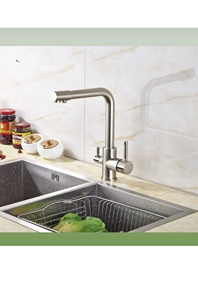 İSAOĞLU YAPI Arıtmalı Mutfak Bataryası Mat Krom Nikel Evye Musluğu Fırçalanmı...