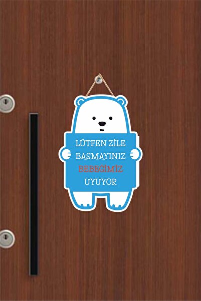 Teknograf Lütfen Zile Basmayın Bebek Uyuyor Uyarılı Ahşap Dış Kapı Süsü