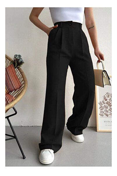 QİSSO Kumas Siyah Pantolon Bol Paca Pantolon