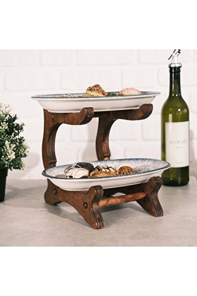 resinwoodliving Çok Amaçlı Servis Sunumluk, Ahşap ve 2 Katlı, Ikramlık, Kahvaltılık, Kek Standı (Tabaksız)