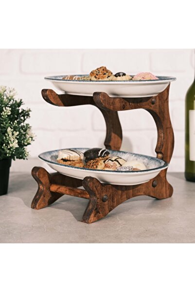 resinwoodliving Çok Amaçlı Servis Sunumluk, Ahşap ve 2 Katlı, Ikramlık, Kahvaltılık, Kek Standı (Tabaksız)