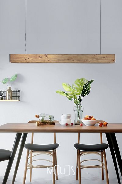 Moud's Wooden Linear Led Chandelier Living Room, Kitchen, Pendant Lamp Linear Chandelier 155cm 6500K White Light